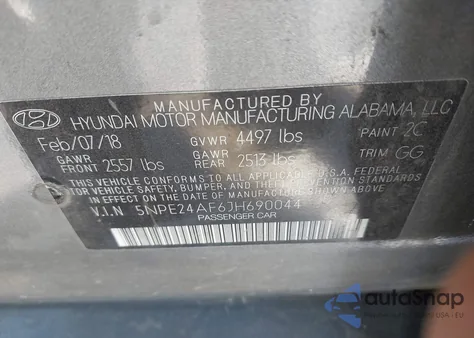 2018 Hyundai Sonata Se z USA, uszkodzony, nr VIN 5NPE24AF6JH690044